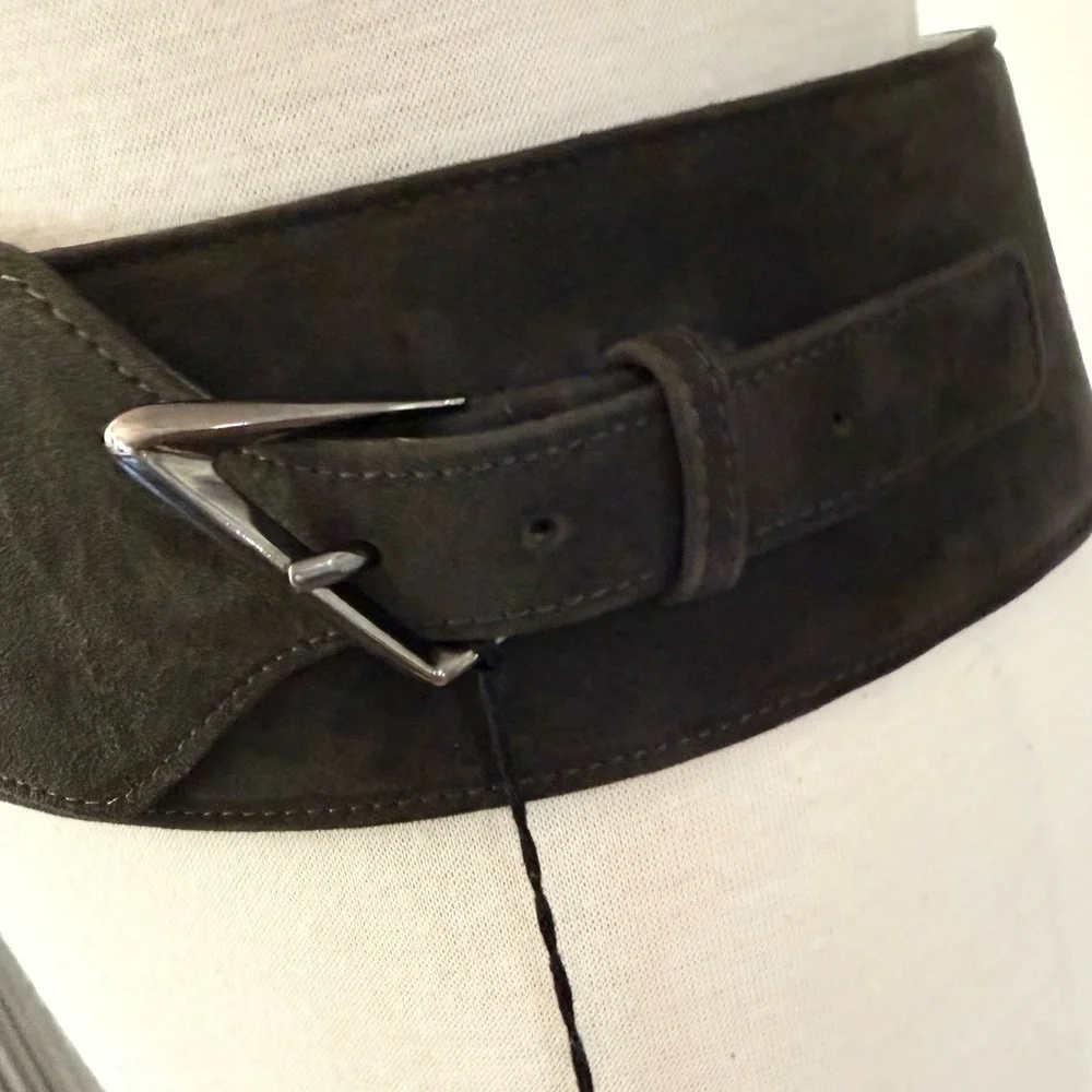 Costume National Grey Double Buckle Wide Suede Belt Size 44